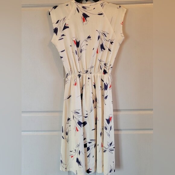 Vintage Cream Red Navy Floral Print Swing Dress - Picture 3 of 5